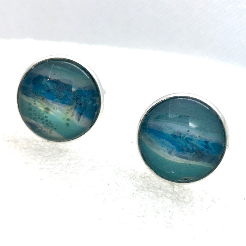 Cufflinks silver plated handcrafted glass